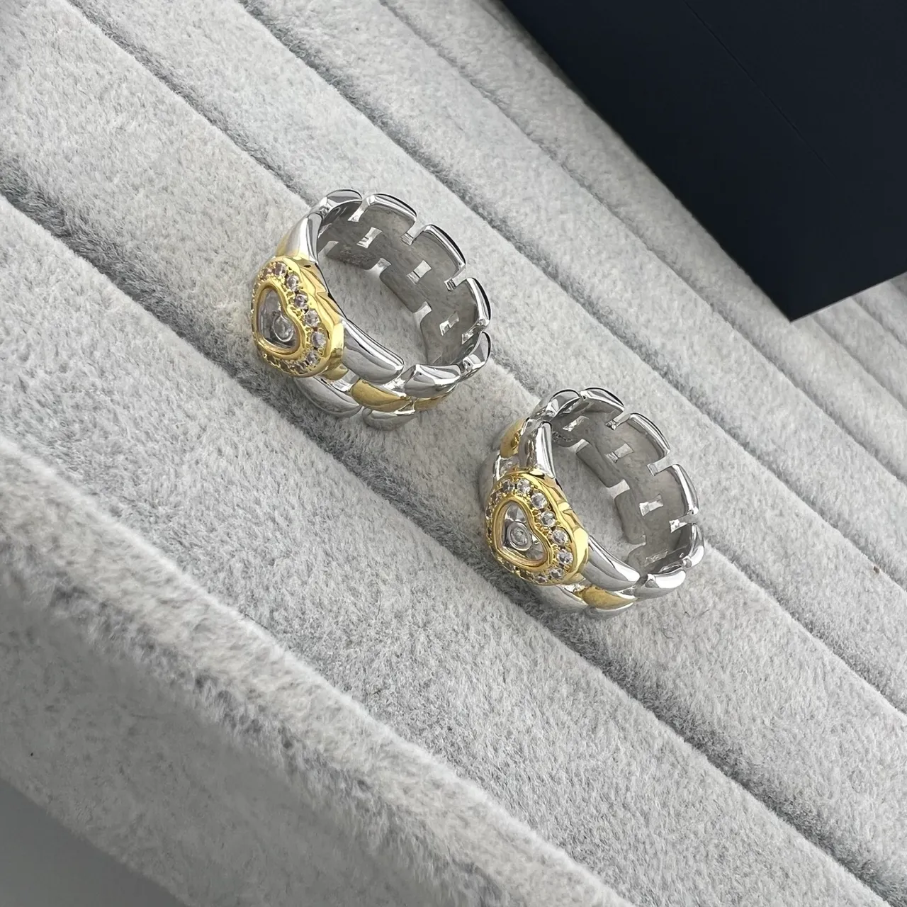 Two-Tone Silver and Gold Heart Motif Pavé Crystal Rings 2