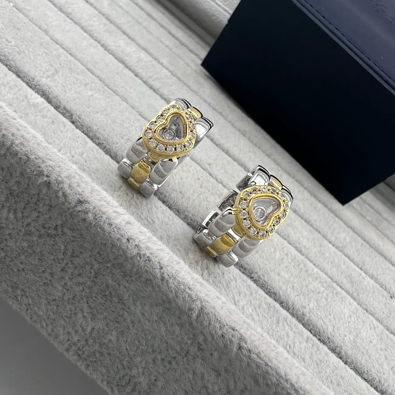 Two-Tone Silver and Gold Heart Motif Pavé Crystal Rings 4