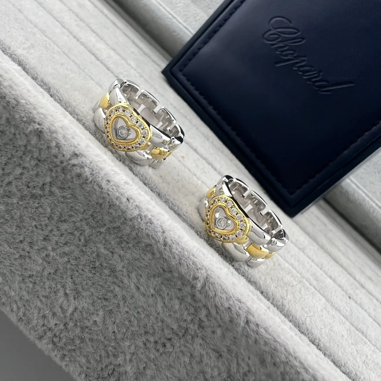 Two-Tone Silver and Gold Heart Motif Pavé Crystal Rings 6