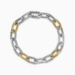 Pulsera de dos tonos con trenza de cuerda y eslabones ovalados