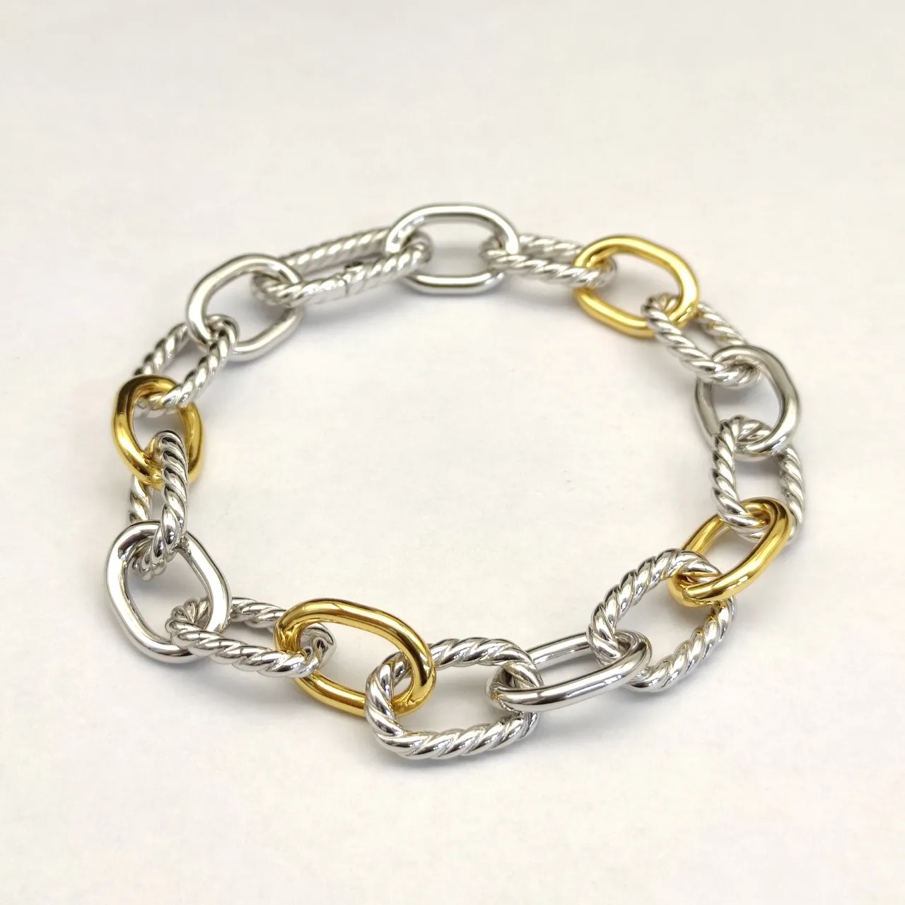 Two-Tone Twisted Rope and Oval Link Bracelet 5