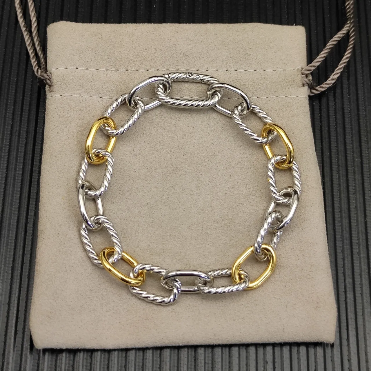 Two-Tone Twisted Rope and Oval Link Bracelet 8