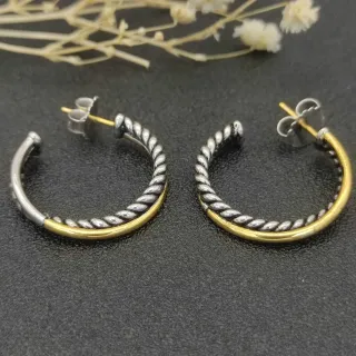 Two-Tone Twisted Rope Half-Hoop Earrings