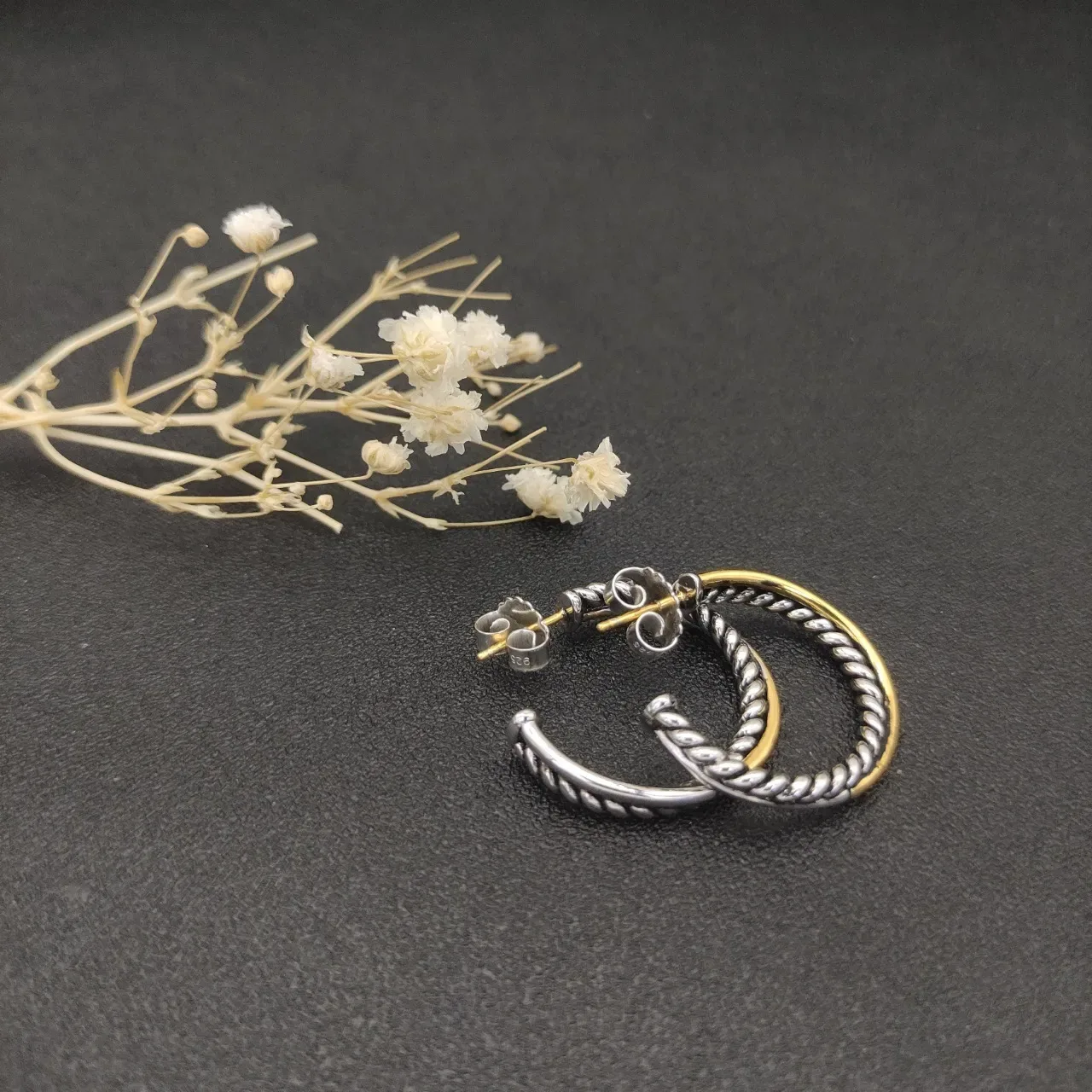 Two-Tone Twisted Rope Half-Hoop Earrings 4