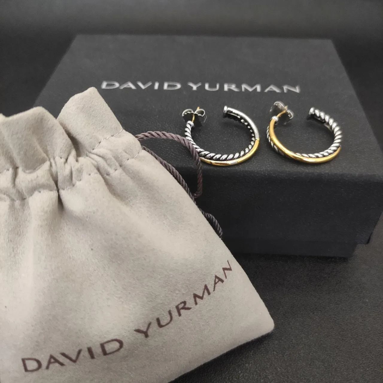 Two-Tone Twisted Rope Half-Hoop Earrings 9
