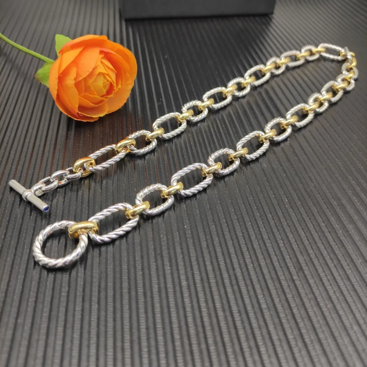 Two-Tone Twisted Rope Link Toggle Clasp Bracelet 2