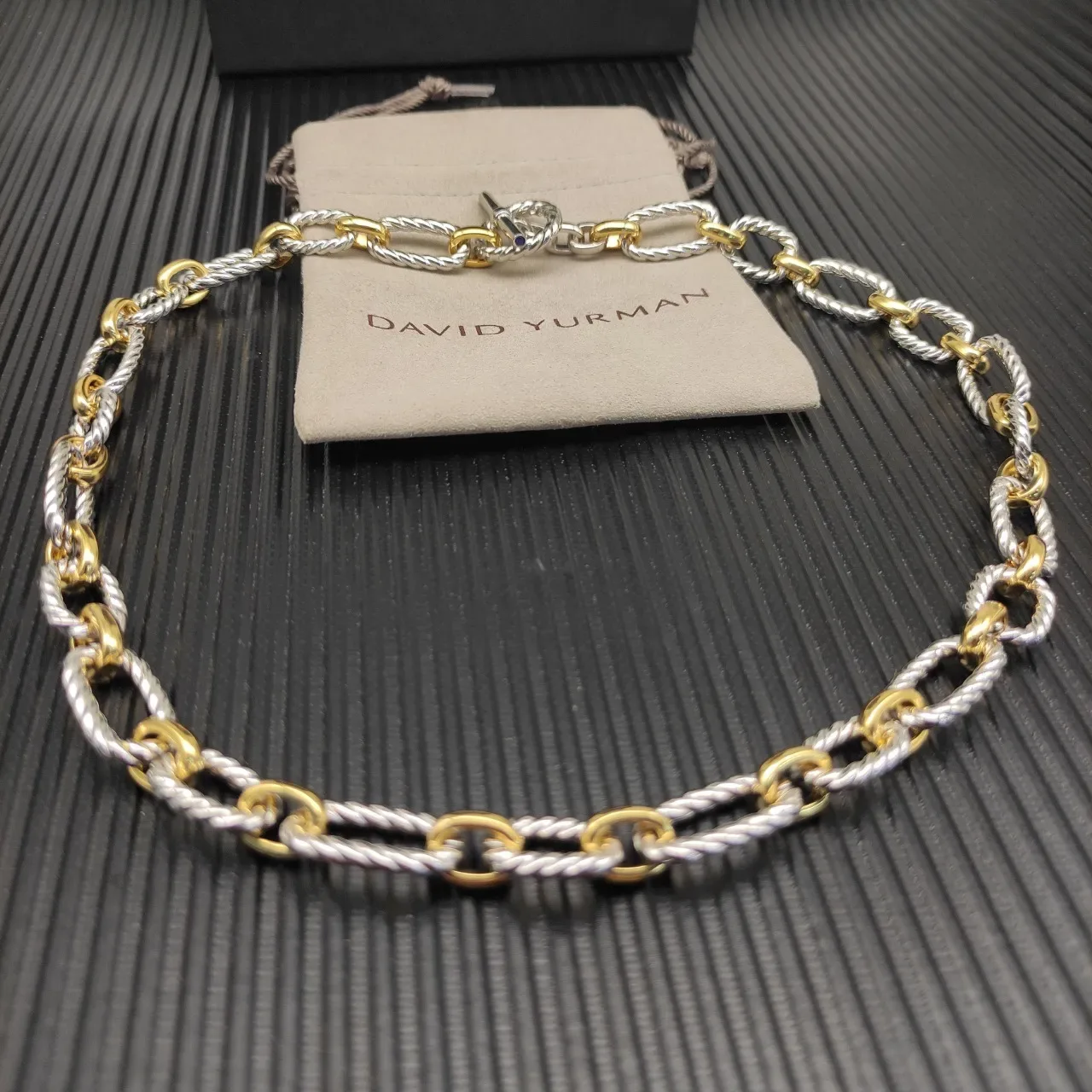 Two-Tone Twisted Rope Link Toggle Clasp Bracelet 8