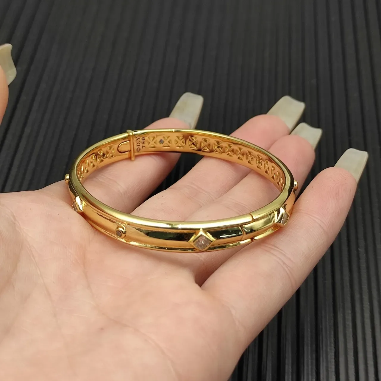 Vid Yurm Gold-Tone Geometric Cutout Hinged Bangle Bracelet 8