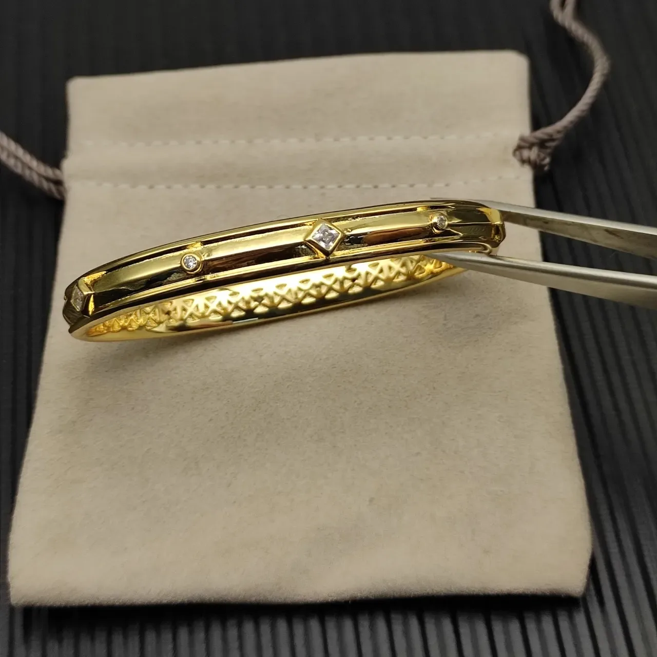 Vid Yurm Gold-Tone Geometric Cutout Hinged Bangle Bracelet 9