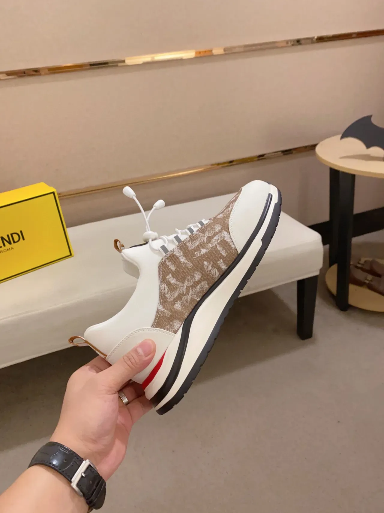White and Beige Printed Panel Lifestyle Sneaker 2