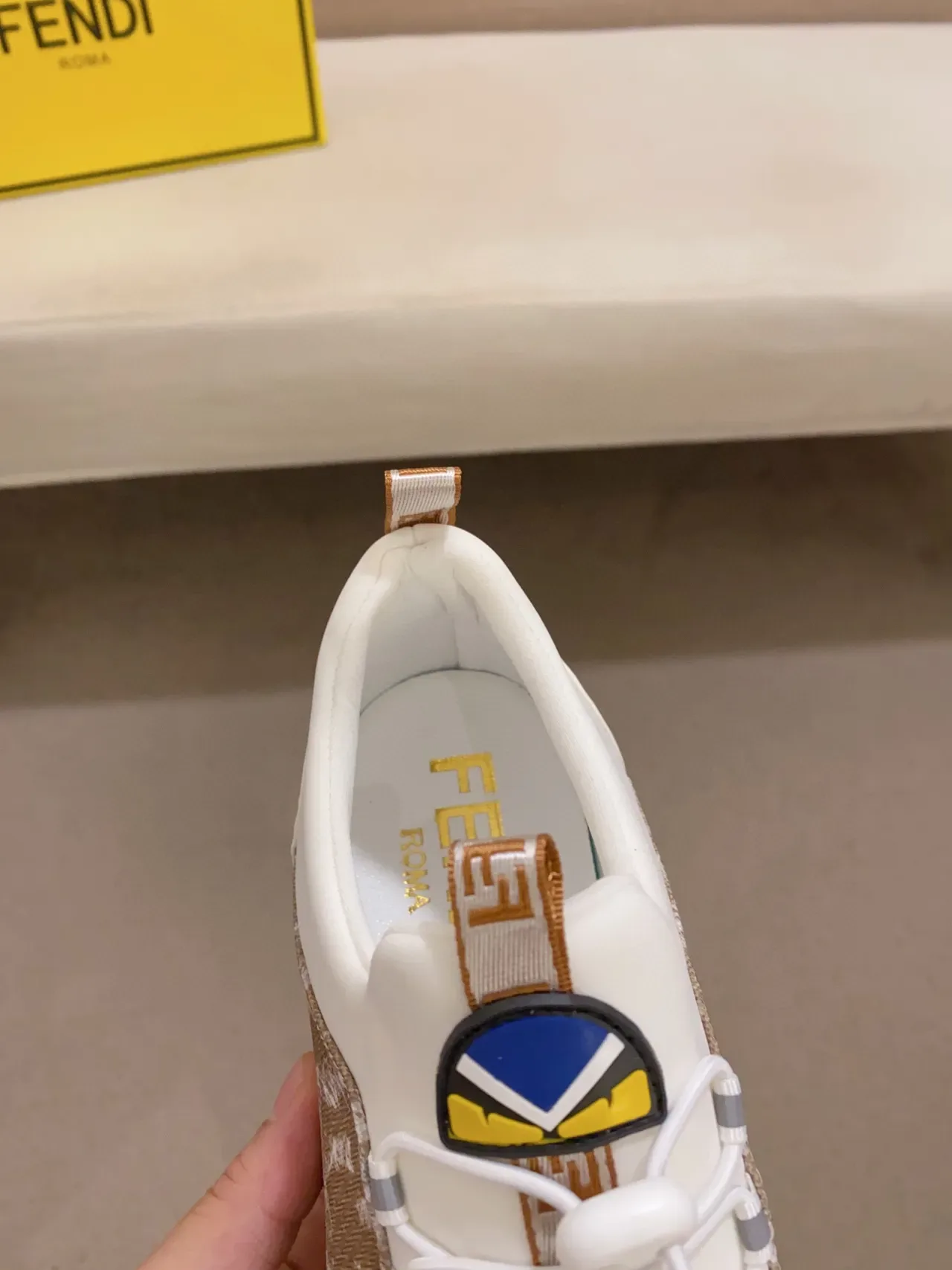 White and Beige Printed Panel Lifestyle Sneaker 6