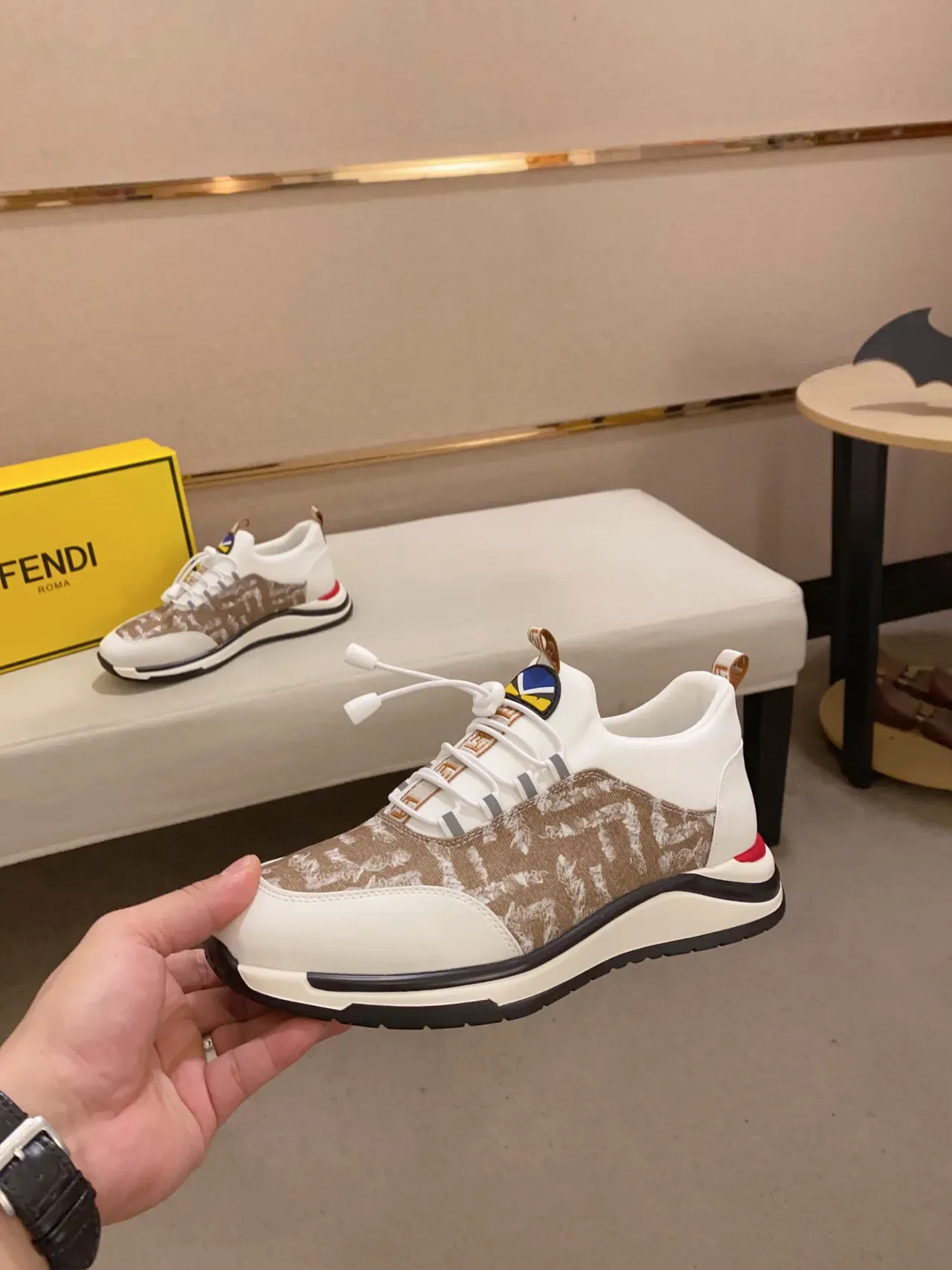 White and Beige Printed Panel Lifestyle Sneaker 8
