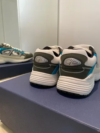 White and Cyan Blue Geometric Overlay Lifestyle Sneakers 6