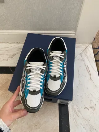 White and Cyan Blue Geometric Overlay Lifestyle Sneakers 7