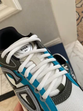 White and Cyan Blue Geometric Overlay Lifestyle Sneakers 9
