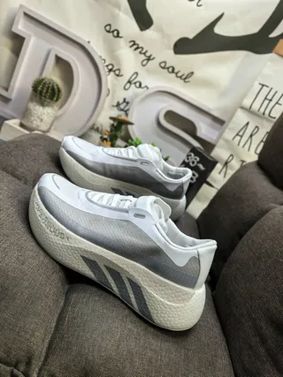 White and Gray Laceless Strap Knit Sneaker 7