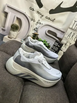 White and Gray Laceless Strap Knit Sneaker 9