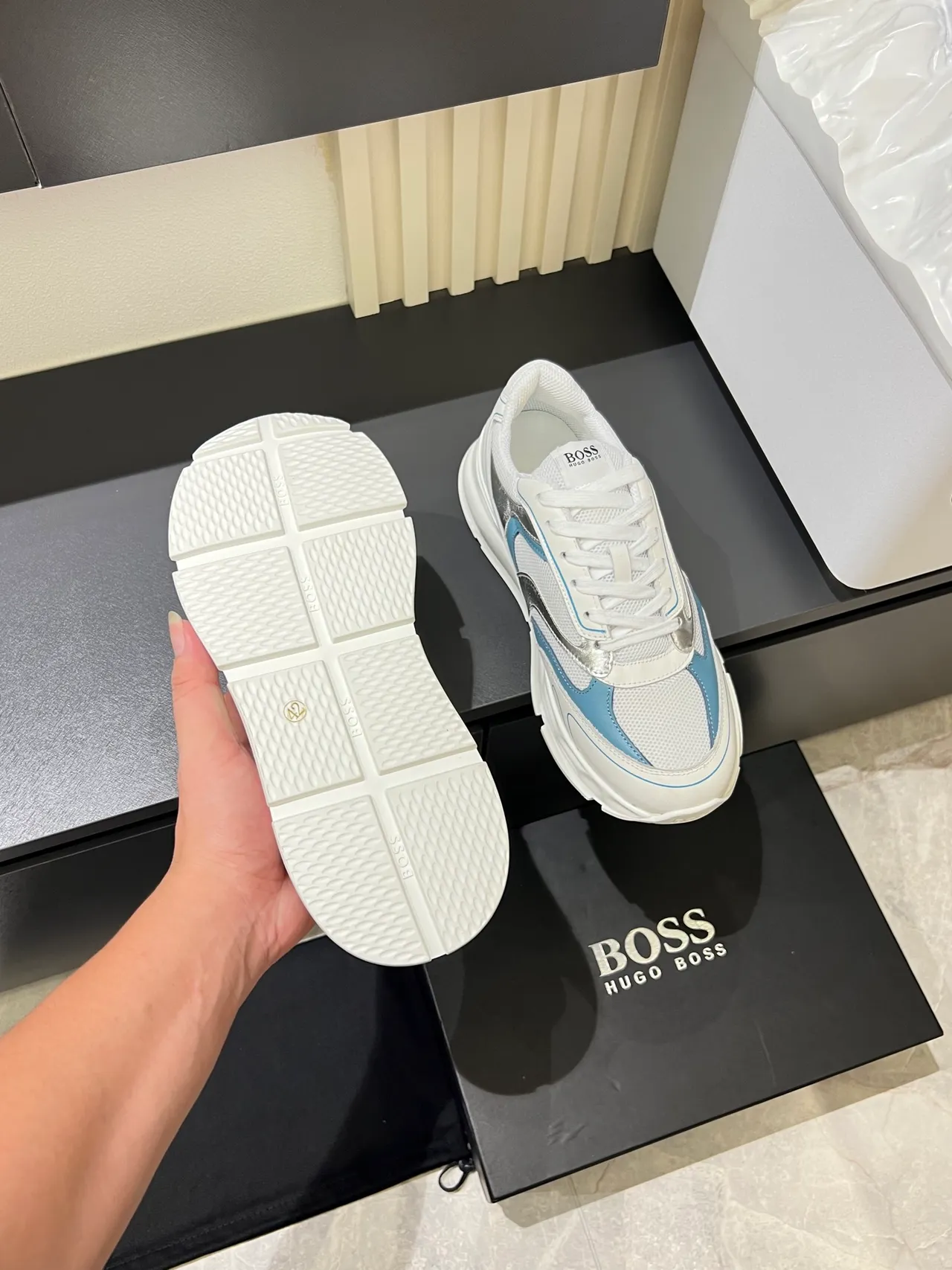 White and Light Blue Chunky Sole Lifestyle Sneakers 3