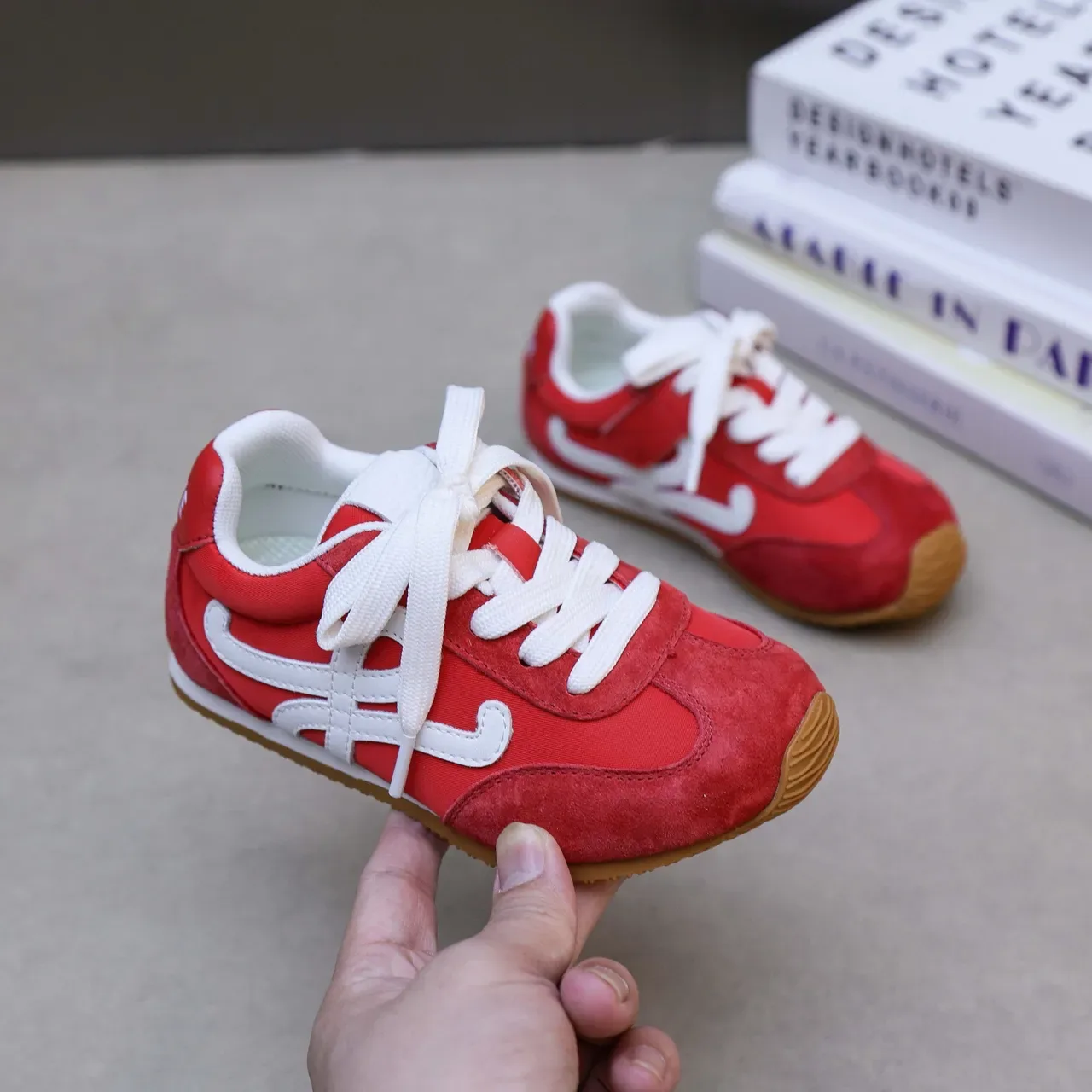 White and Red Cursive Logo Lifestyle Sneakers 5