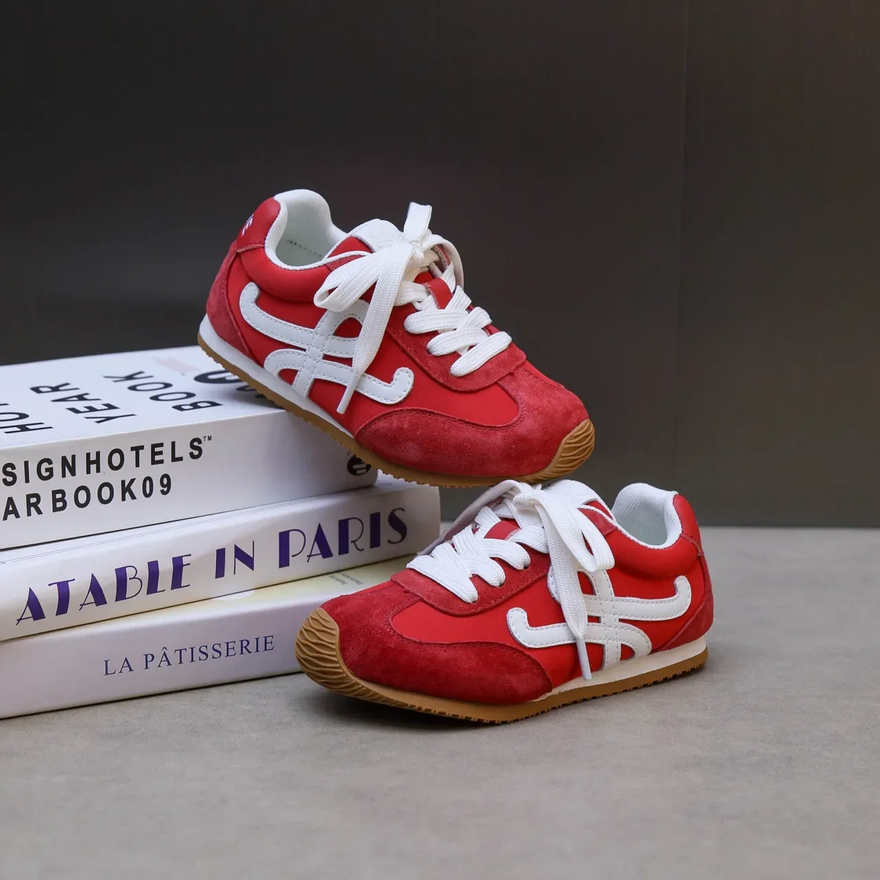 White and Red Cursive Logo Lifestyle Sneakers 6