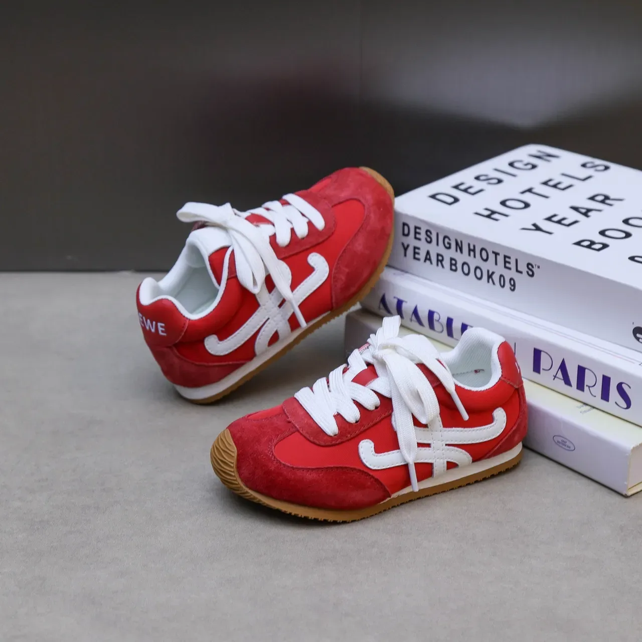 White and Red Cursive Logo Lifestyle Sneakers 7
