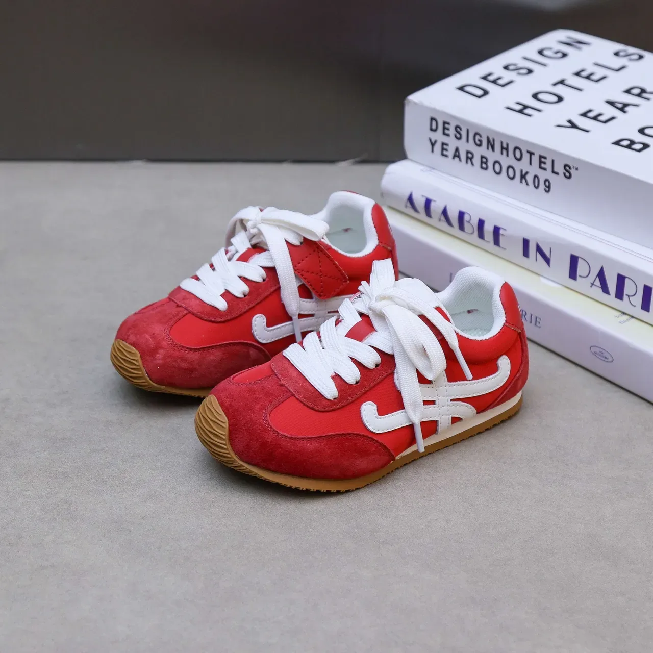 White and Red Cursive Logo Lifestyle Sneakers 8
