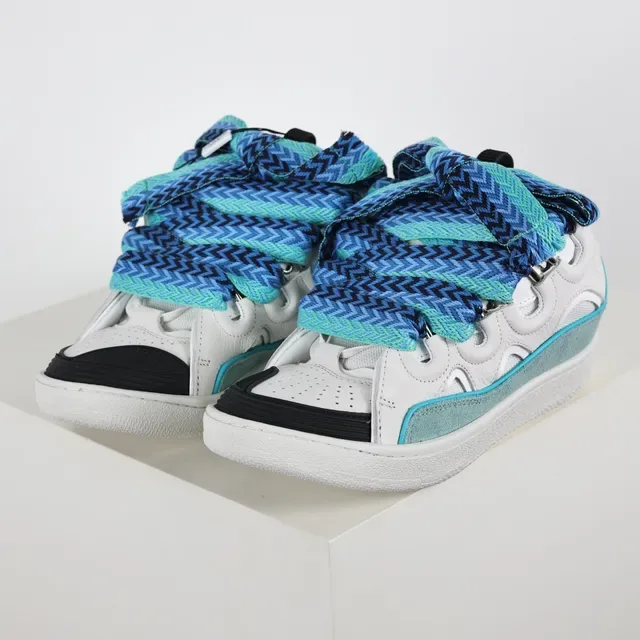 White and Turquoise Woven-Lace Lifestyle Sneakers 2