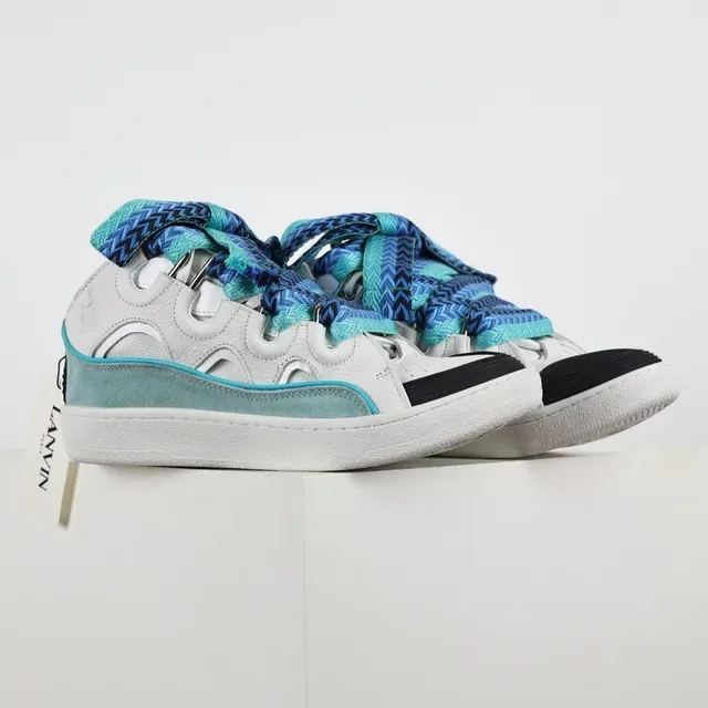 White and Turquoise Woven-Lace Lifestyle Sneakers 3