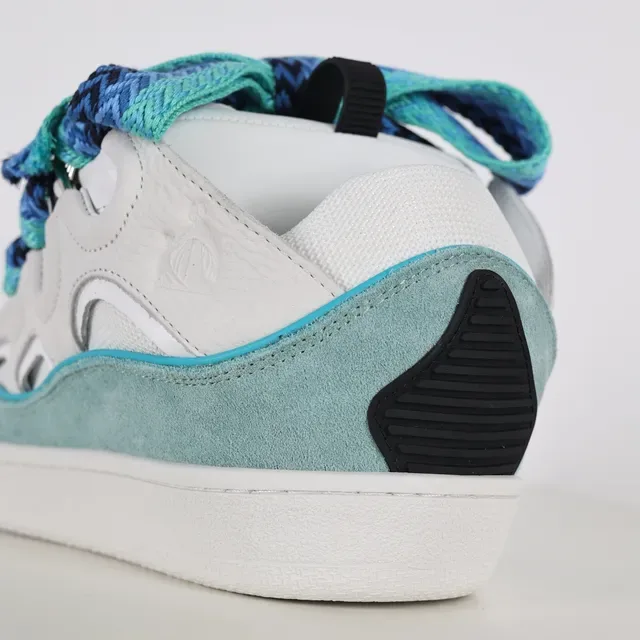 White and Turquoise Woven-Lace Lifestyle Sneakers 4