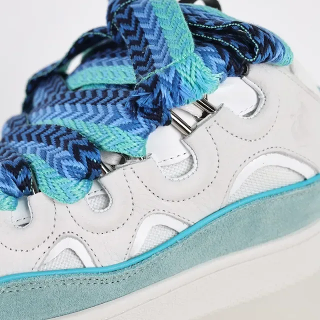 White and Turquoise Woven-Lace Lifestyle Sneakers 6
