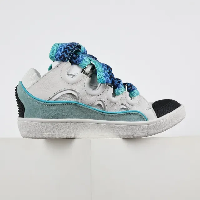 White and Turquoise Woven-Lace Lifestyle Sneakers 7