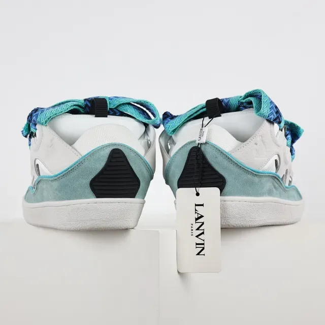 White and Turquoise Woven-Lace Lifestyle Sneakers 8