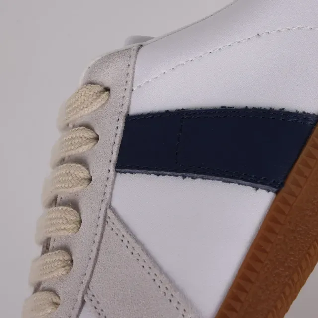 White Beige and Navy Suede-Leather Panelled Low-Top Gum Sole Sneakers 6