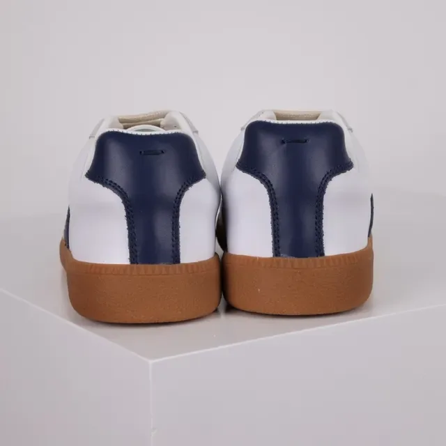 White Beige and Navy Suede-Leather Panelled Low-Top Gum Sole Sneakers 7
