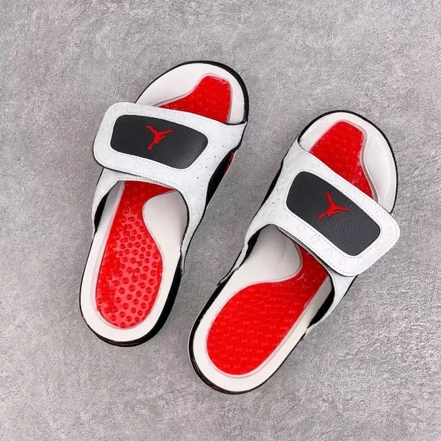 White Black Perforated Strap Suede Panel Slippers 3