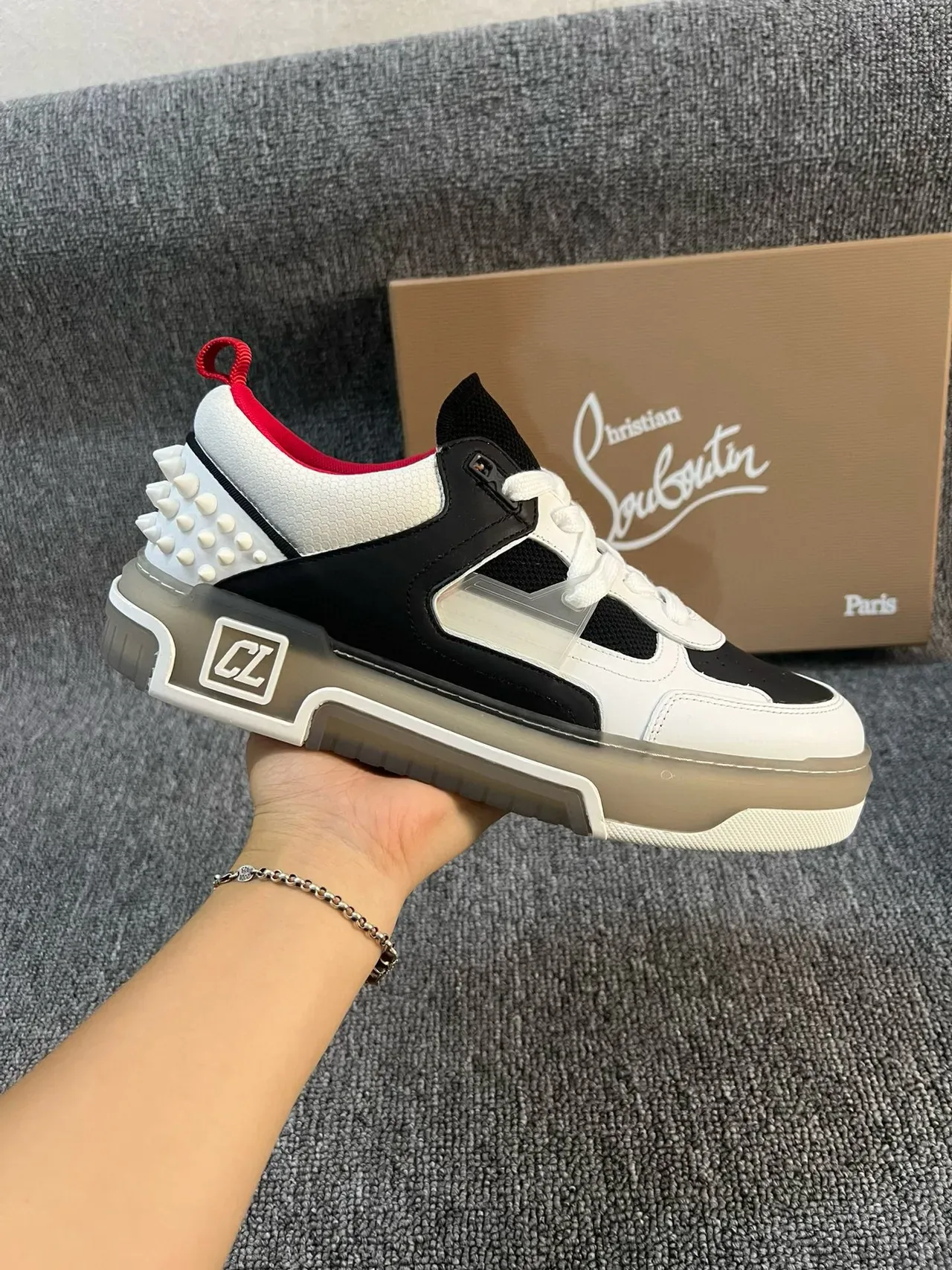 White Black Red Spiked Heel Chunky Sole Lifestyle Sneaker 4