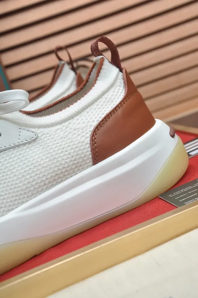 White Brown Mesh Upper Layered Midsole Sneakers 2
