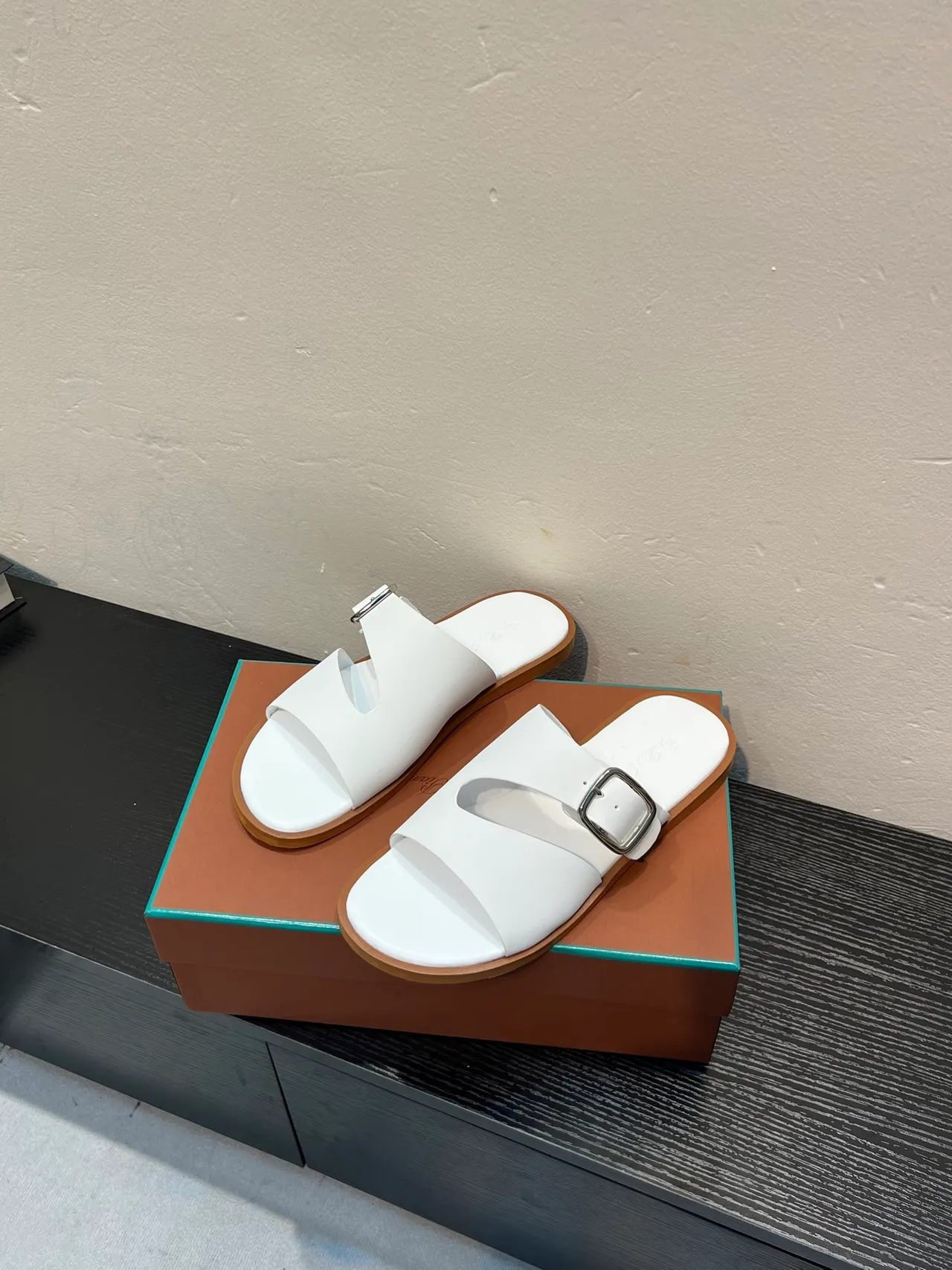 White Buckle-Fastened Double-Strap Flat Casual Sandals 3
