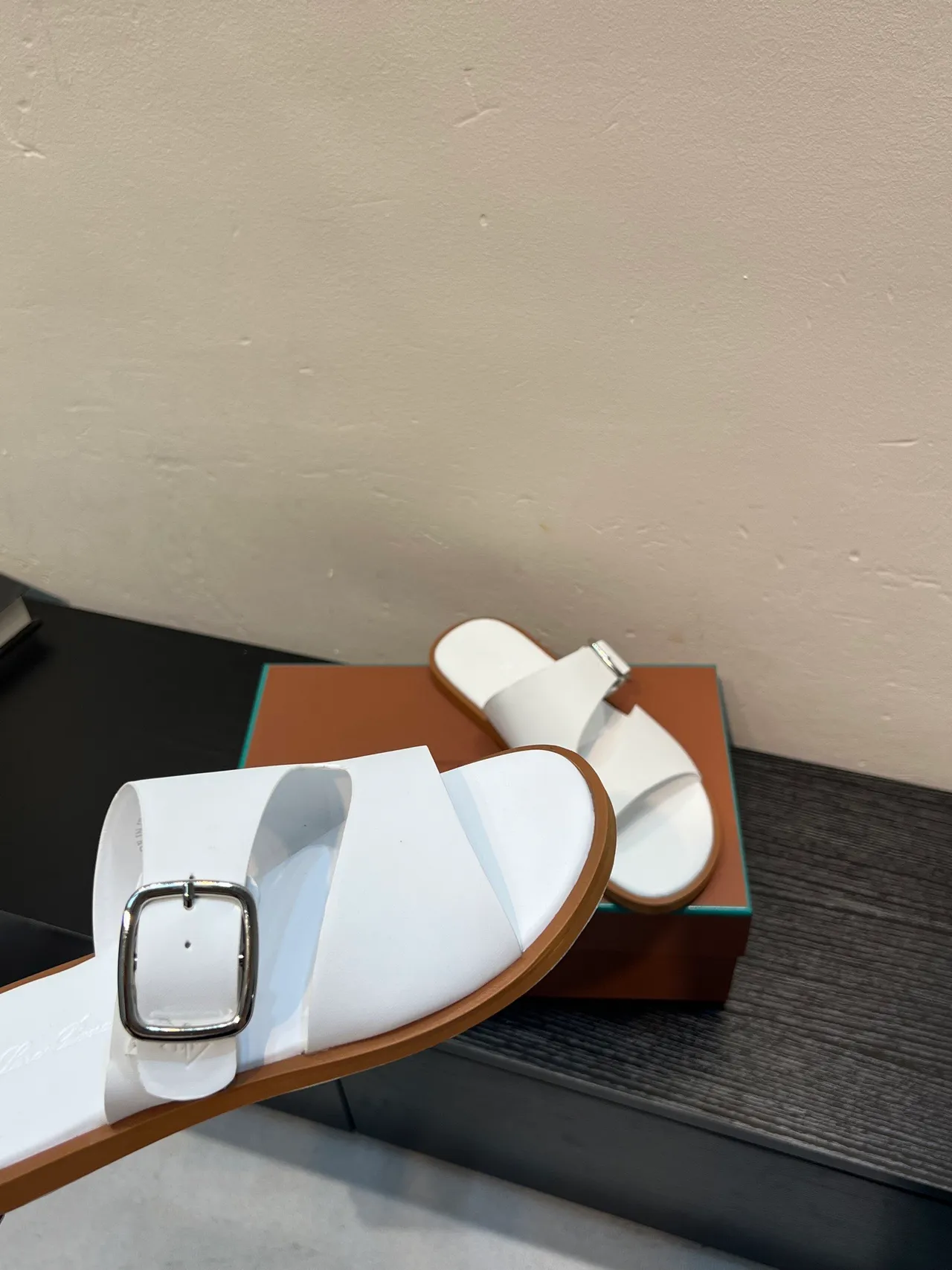 White Buckle-Fastened Double-Strap Flat Casual Sandals 8