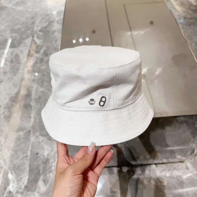 Chapeau bucket blanc en tissu similaire au coton avec bande topstitch 3