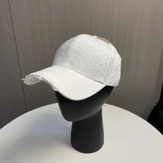 White Embossed Pattern Distressed Brim Baseball Cap