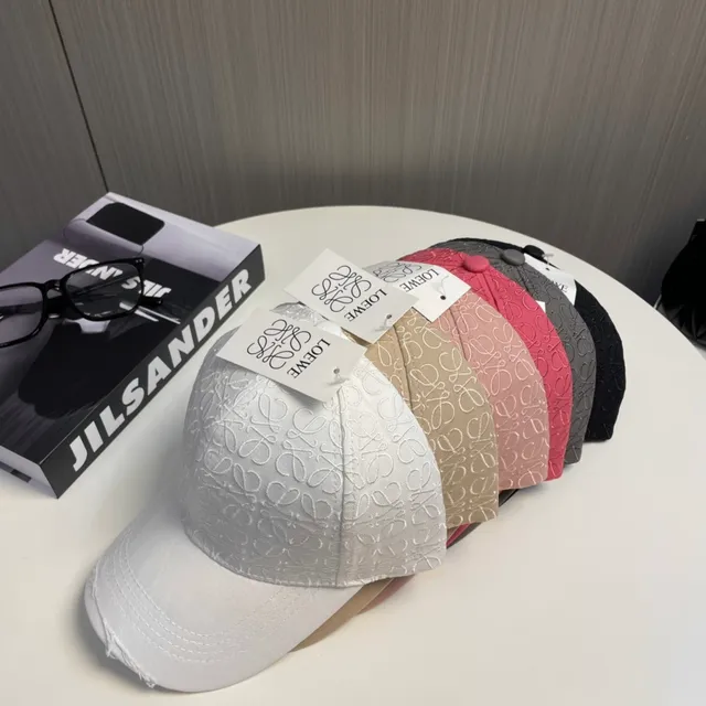 White Embossed Pattern Distressed Brim Baseball Cap 2