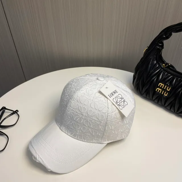 White Embossed Pattern Distressed Brim Baseball Cap 5