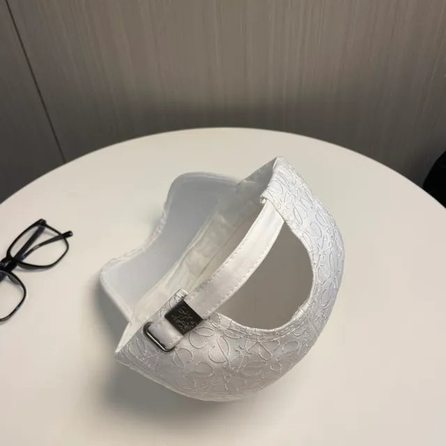 White Embossed Pattern Distressed Brim Baseball Cap 8