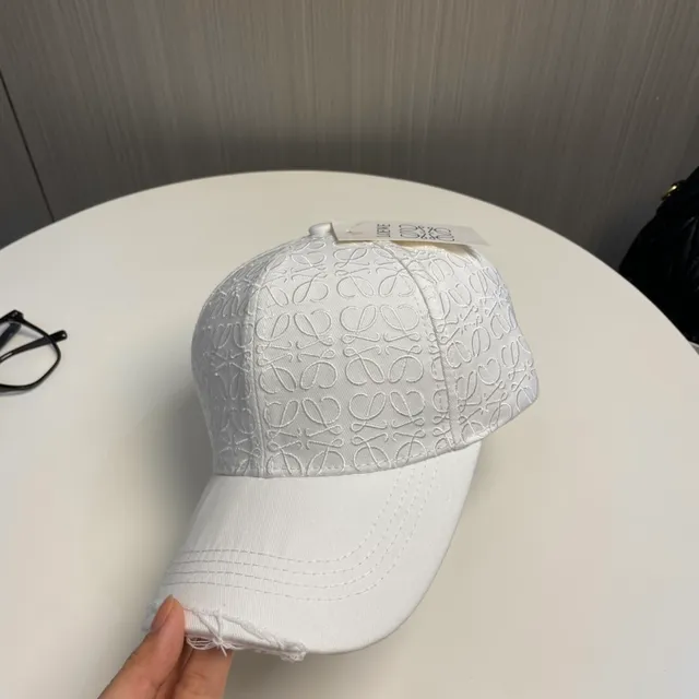 White Embossed Pattern Distressed Brim Baseball Cap 9
