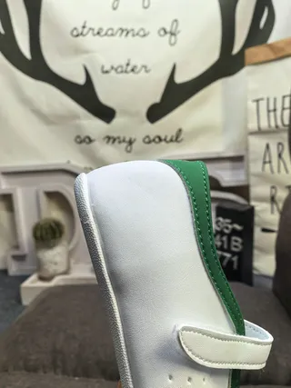 White Green Leather-Like Upper Contrast Piping Mary Jane Shoes 3