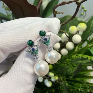 White Green Pearl Drop Multi-Gemstone Earrings