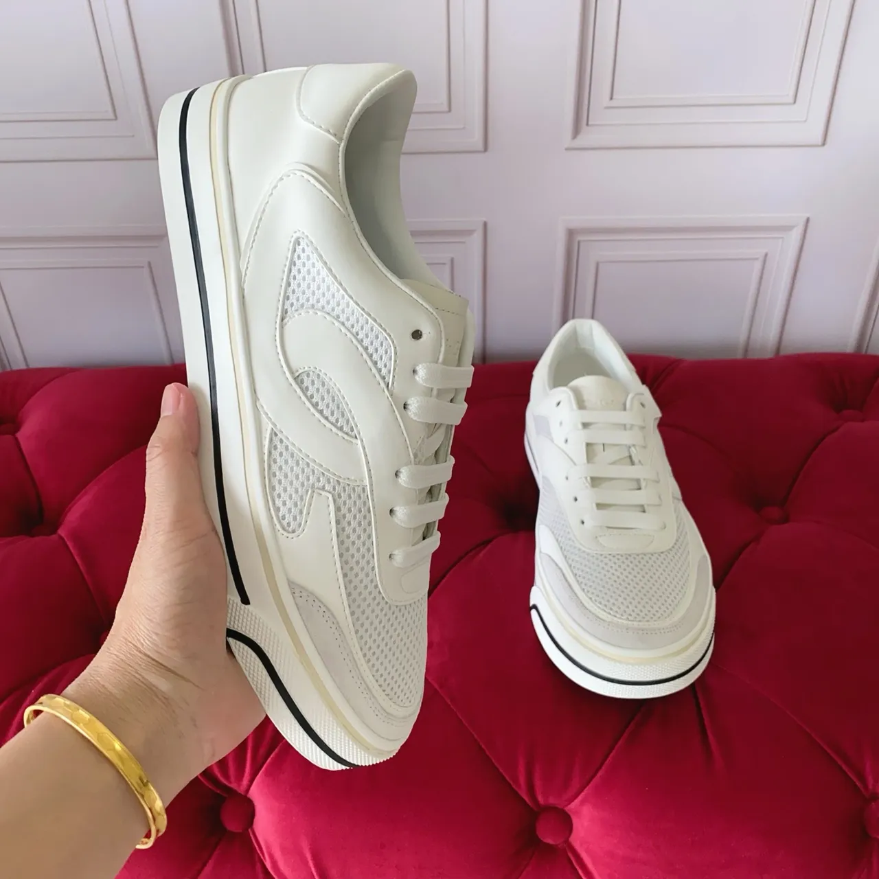 White Leather-Mesh Hybrid Low-Top Lifestyle Sneakers 4