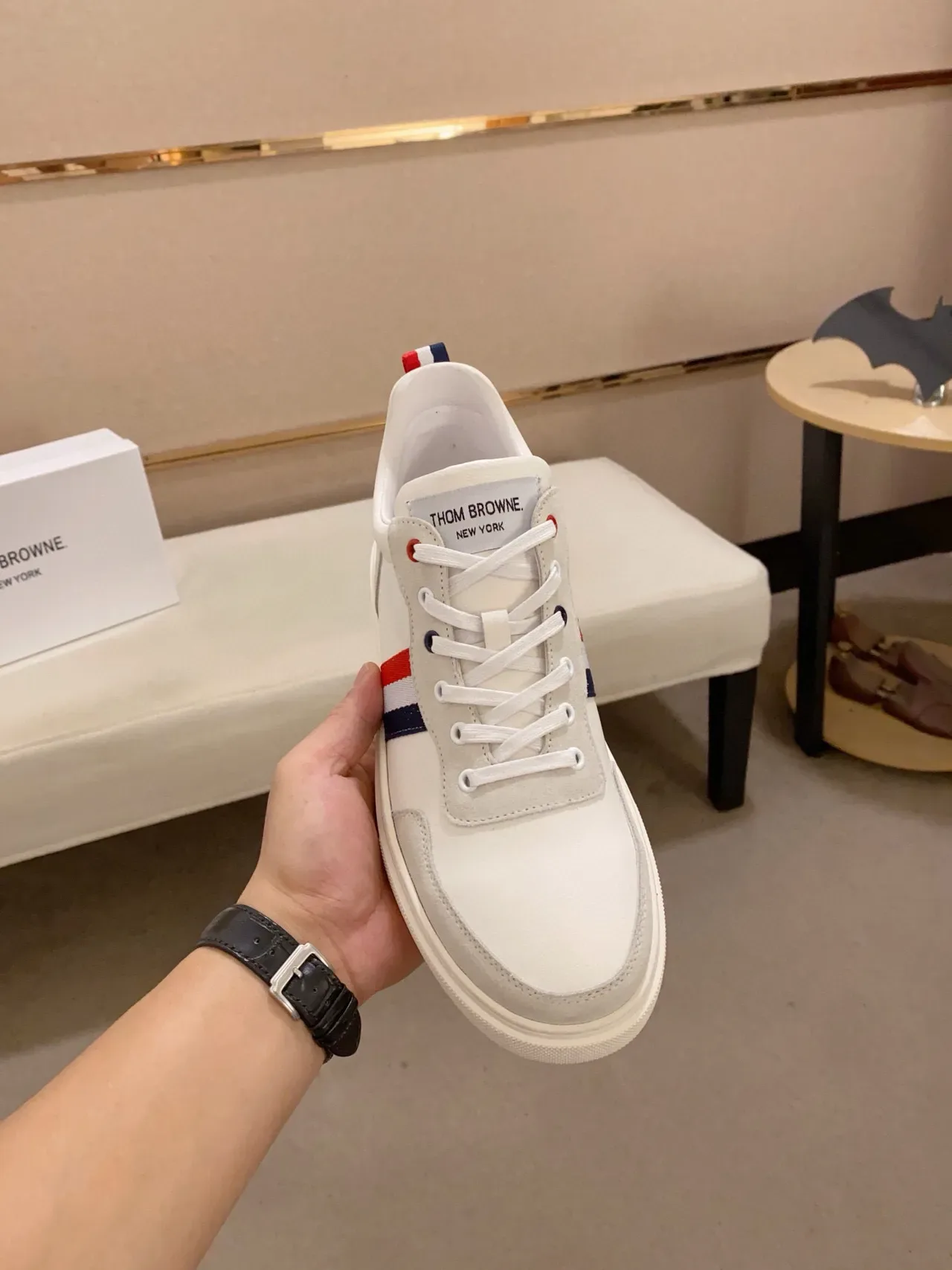 White Multicolor Low-Top Suede-and-Leather Panelled Sneakers 2