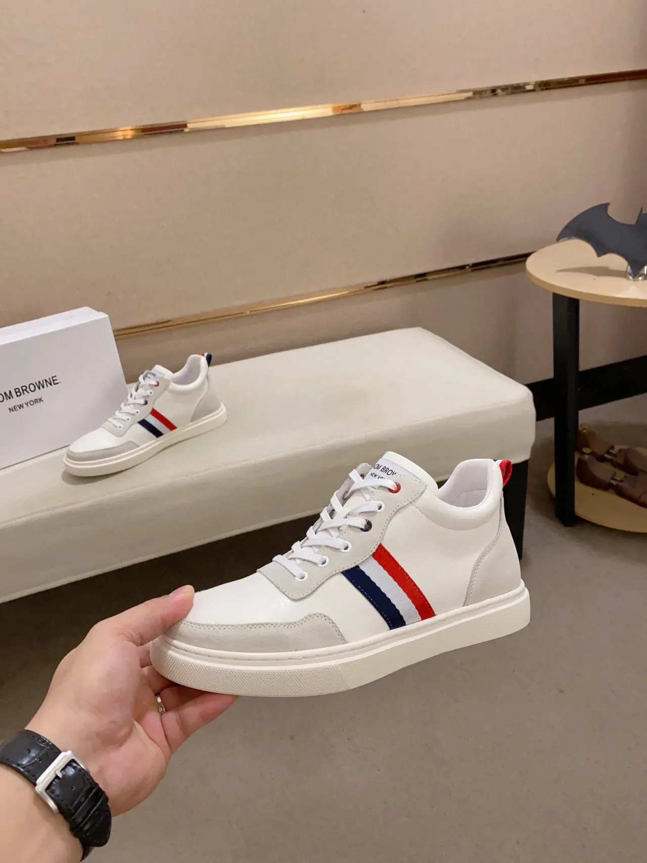 White Multicolor Low-Top Suede-and-Leather Panelled Sneakers 3
